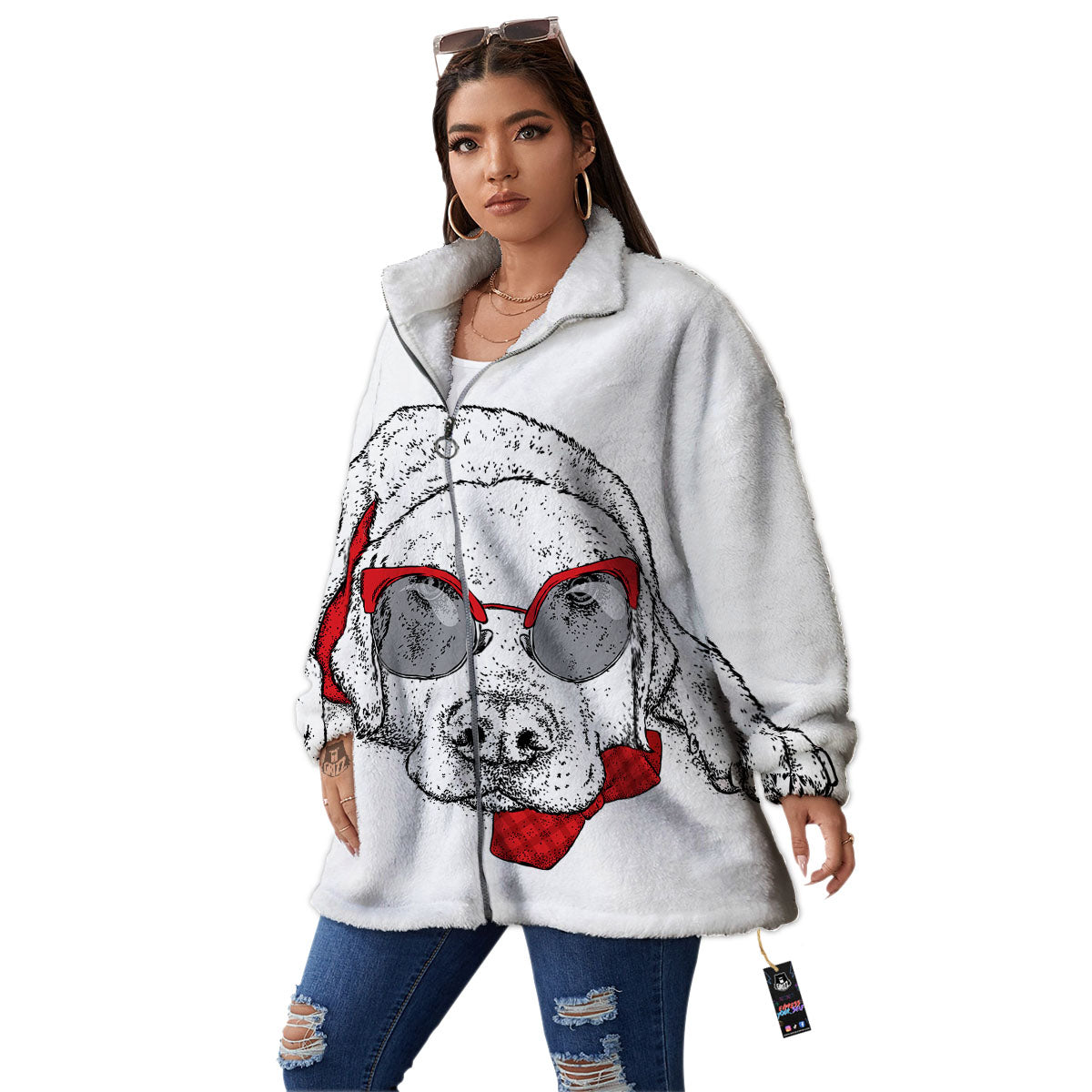 Labrador Retriever Hipster Print Women's Sherpa Jacket-grizzshop