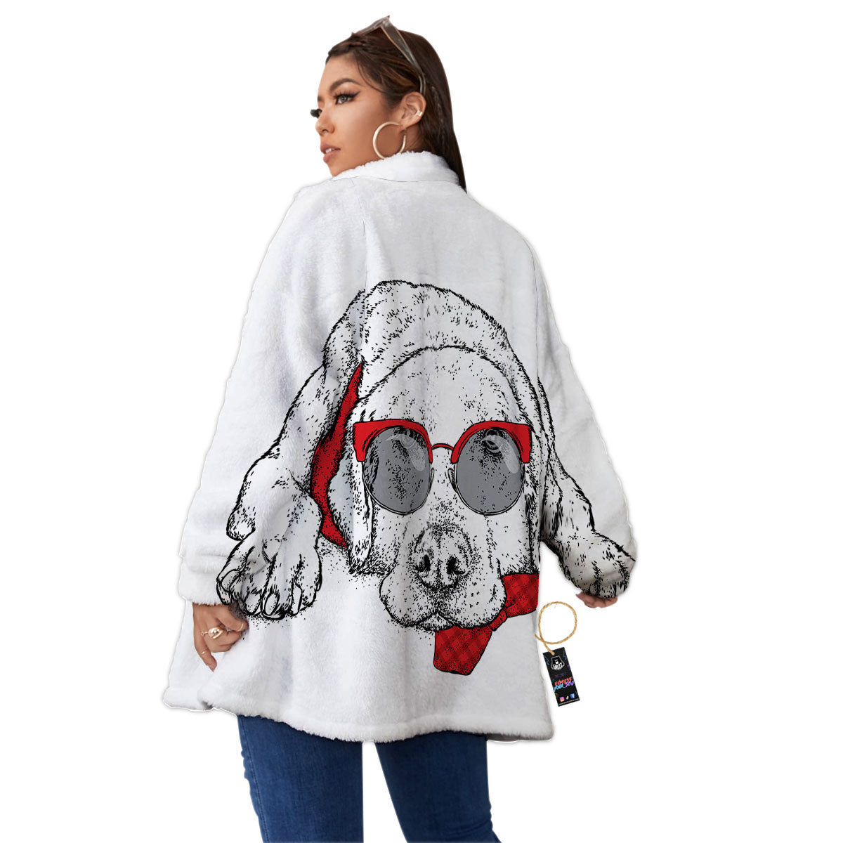 Labrador Retriever Hipster Print Women's Sherpa Jacket-grizzshop