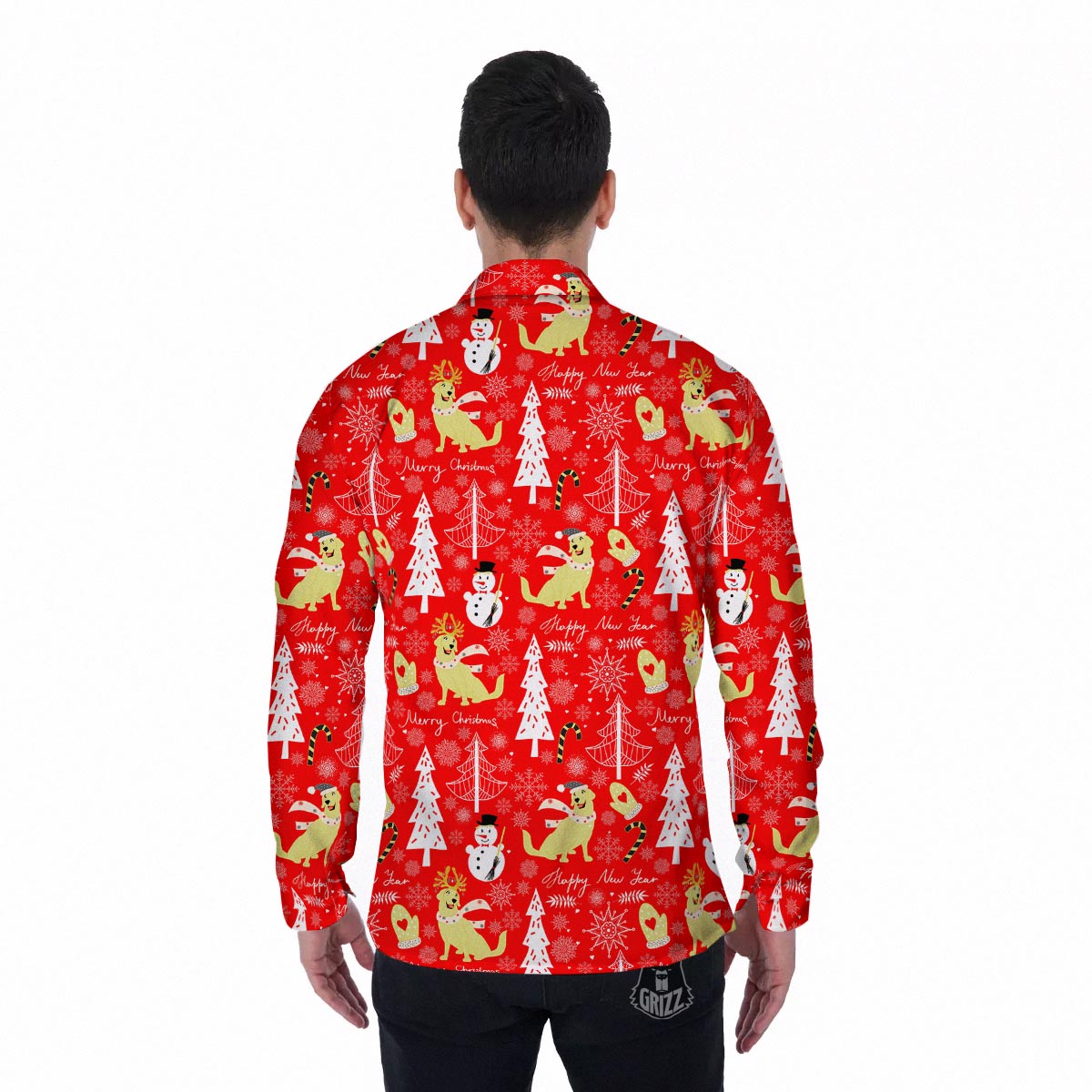 Labrador Retriever Snowman Print Pattern Men's Long Sleeve Shirts-grizzshop