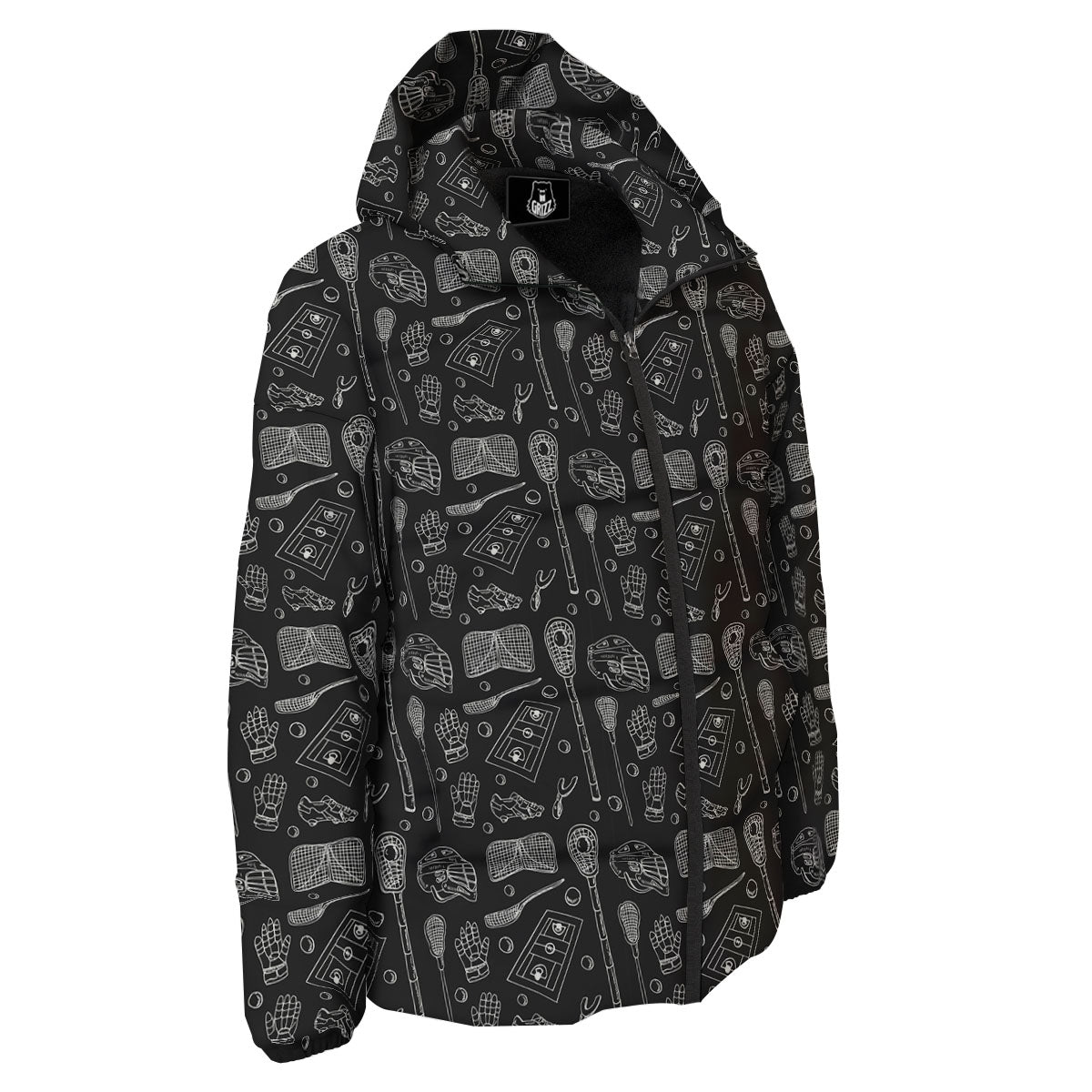 Lacrosse Doodle Print Pattern Down Jacket-grizzshop