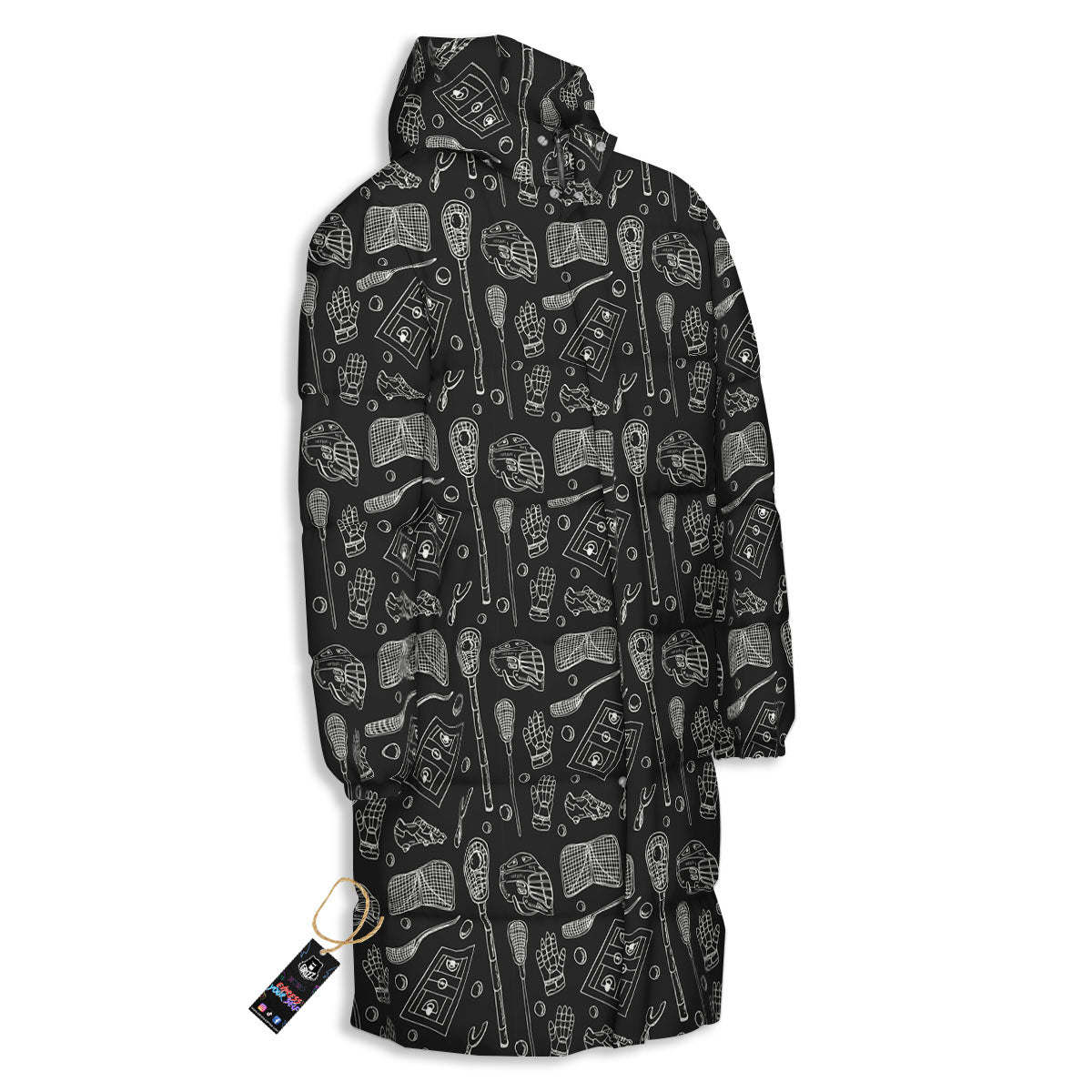 Lacrosse Doodle Print Pattern Long Down Jacket-grizzshop