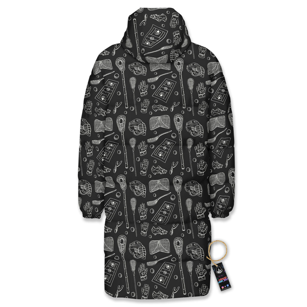 Lacrosse Doodle Print Pattern Long Down Jacket-grizzshop