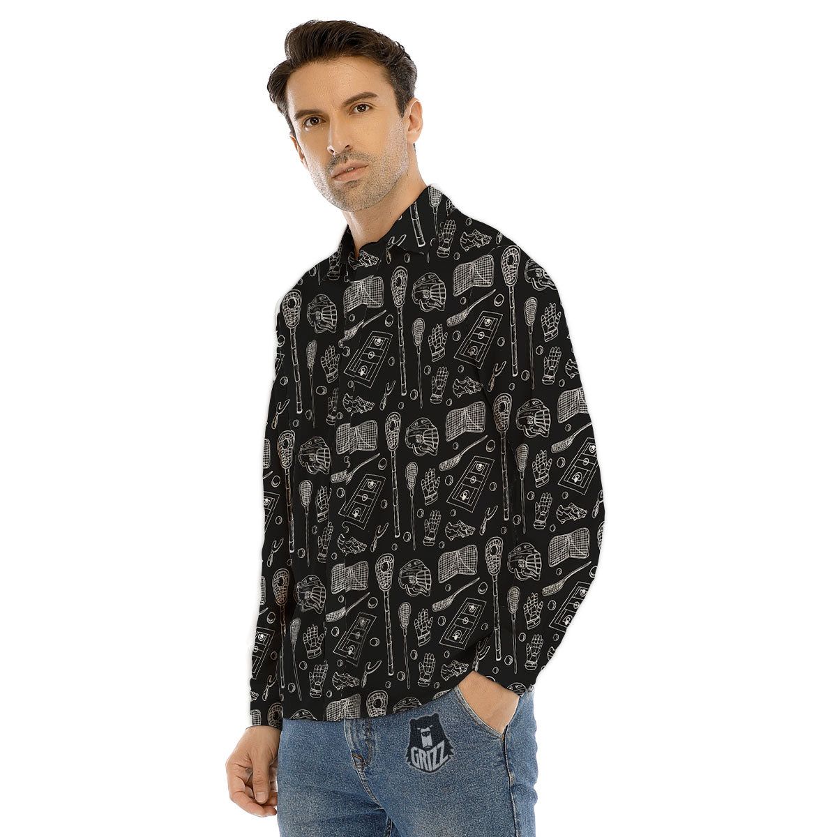 Lacrosse Doodle Print Pattern Men's Dress Shirts-grizzshop
