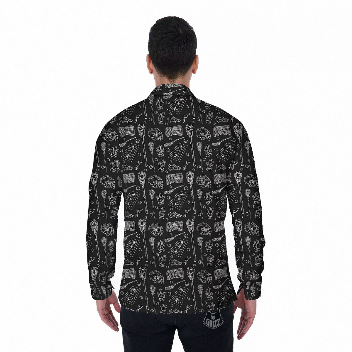 Lacrosse Doodle Print Pattern Men's Long Sleeve Shirts-grizzshop