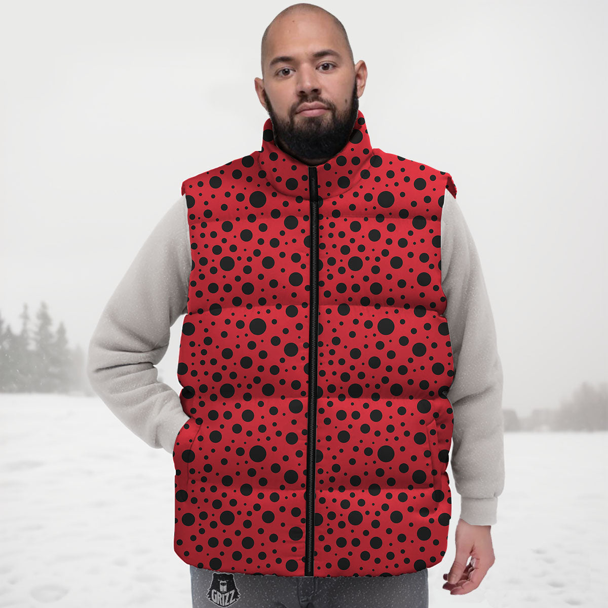 Ladybird Black Spots Print Pattern Down Vest-grizzshop