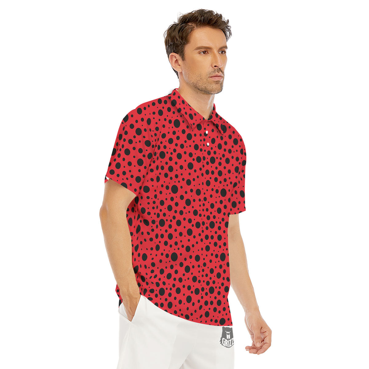 Ladybird Black Spots Print Pattern Men's Golf Shirts-grizzshop