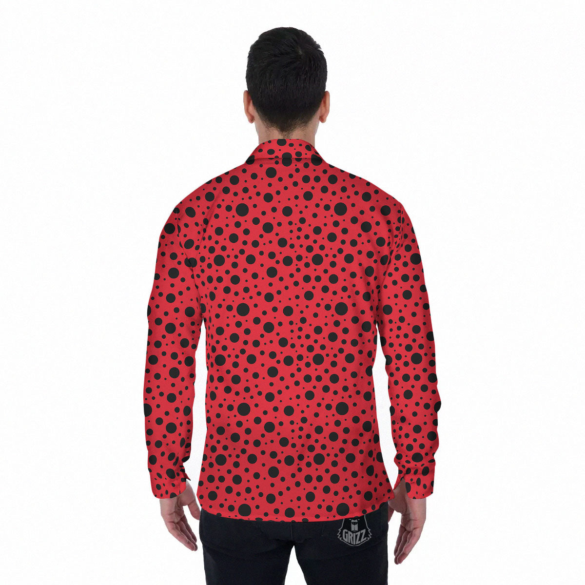 Ladybird Black Spots Print Pattern Men's Long Sleeve Shirts-grizzshop