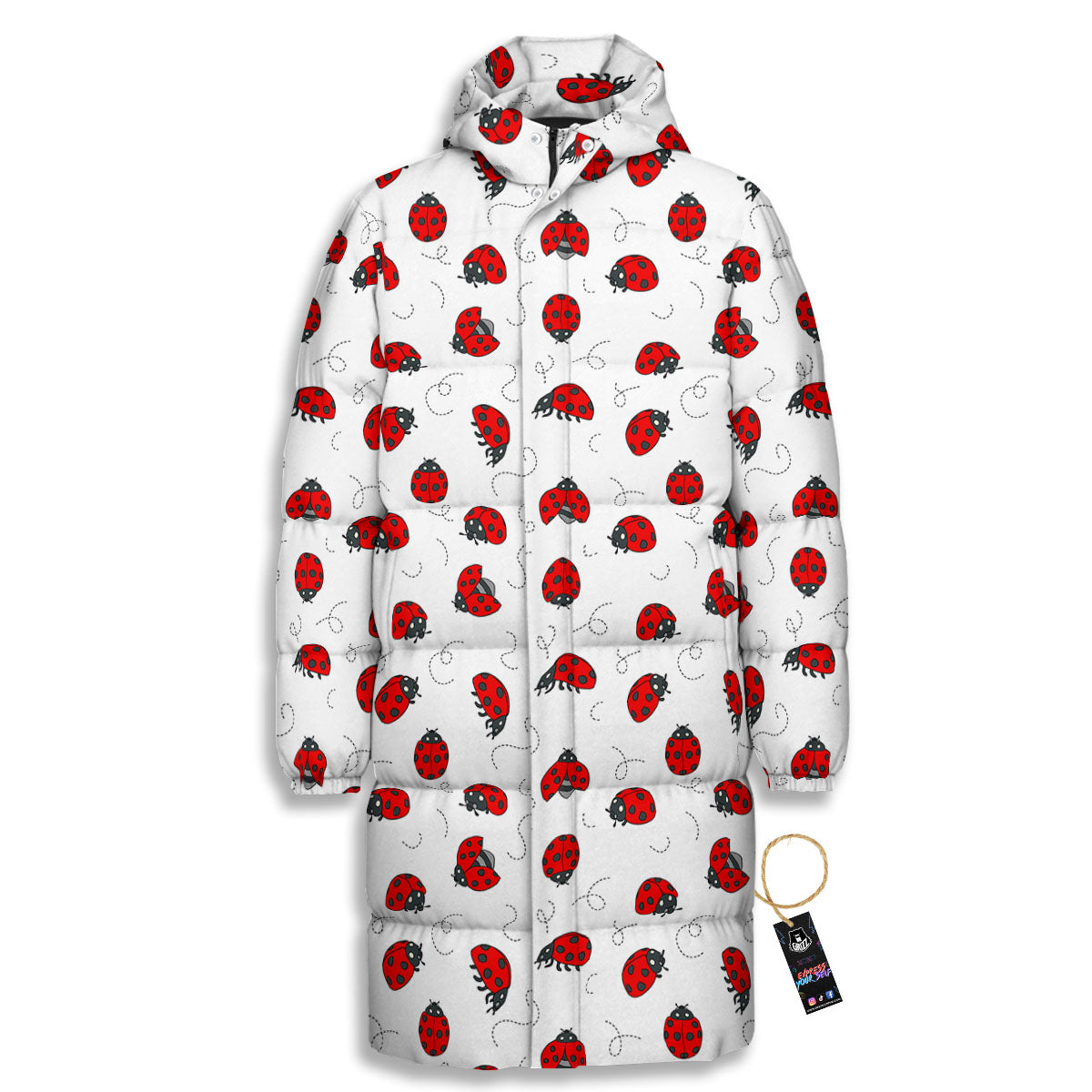 Ladybird Cartoon Print Pattern Long Down Jacket-grizzshop