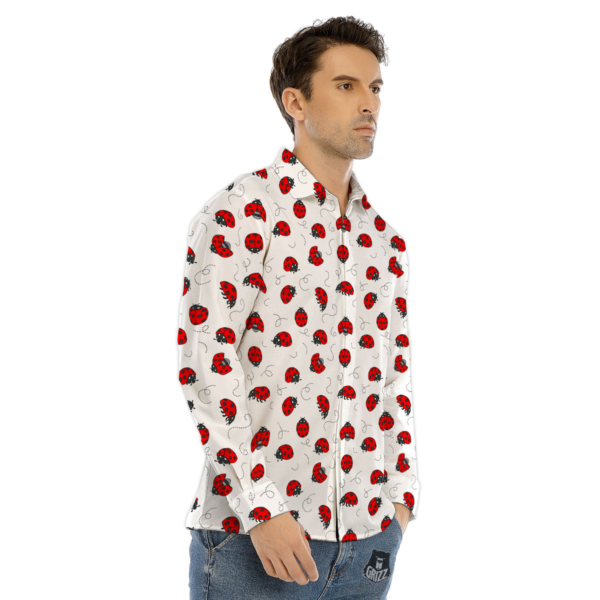 Ladybird Cartoon Print Pattern Men's Dress Shirts-grizzshop
