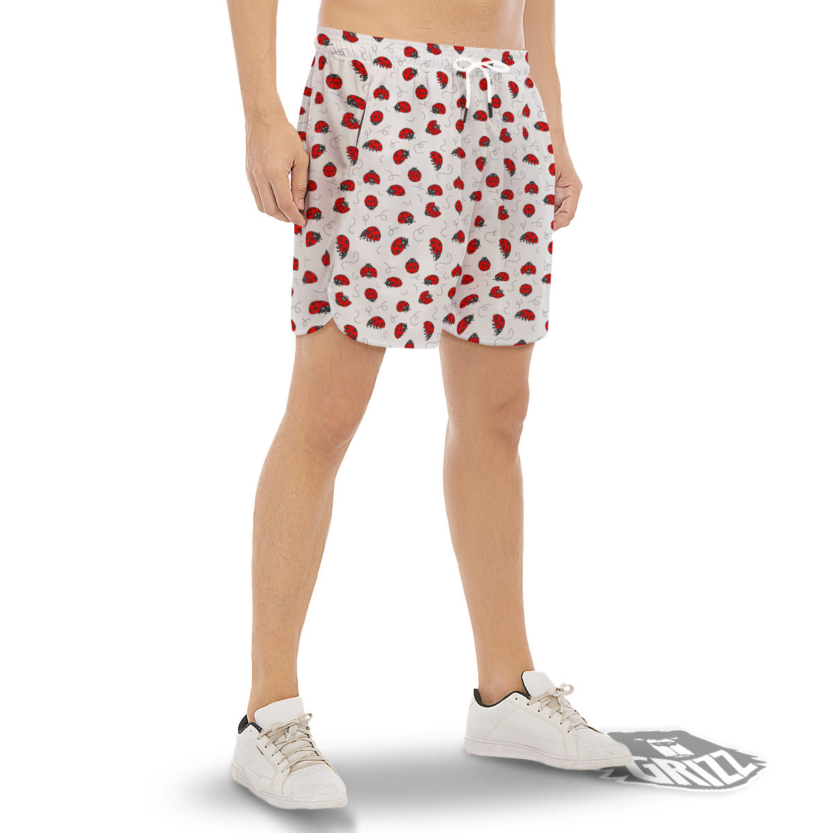Ladybird Cartoon Print Pattern Men's Gym Shorts-grizzshop
