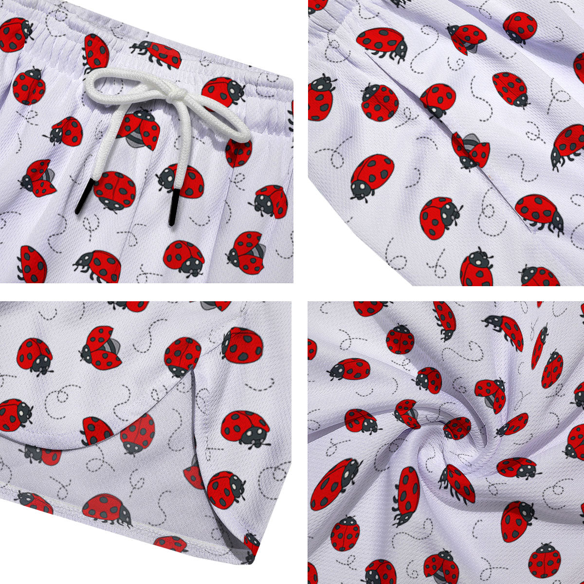 Ladybird Cartoon Print Pattern Men's Running Shorts-grizzshop