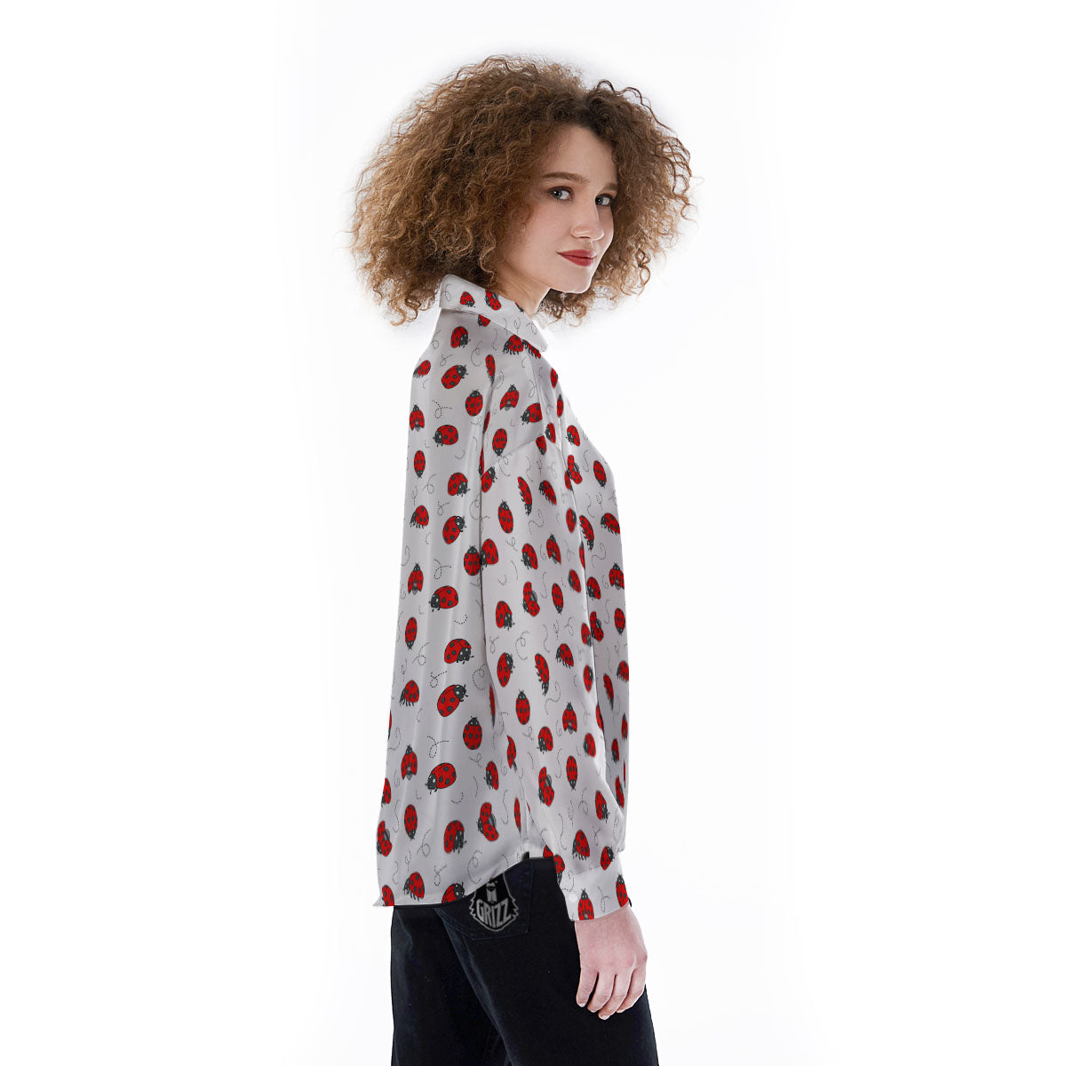 Ladybird Cartoon Print Pattern Women's Long Sleeve Shirts-grizzshop