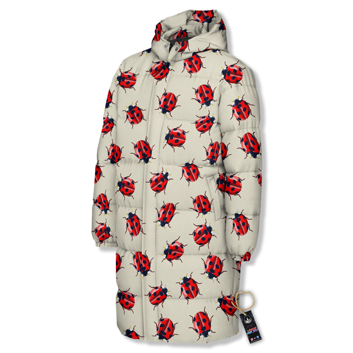 Ladybird Little Print Pattern Long Down Jacket-grizzshop
