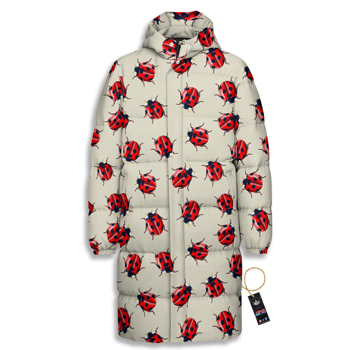 Ladybird Little Print Pattern Long Down Jacket-grizzshop