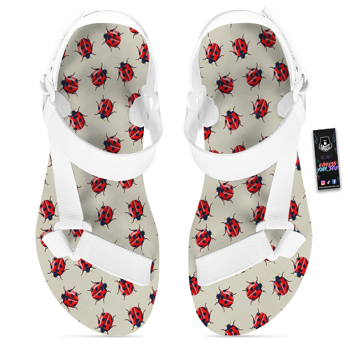 Ladybird Little Print Pattern White Open Toe Sandals-grizzshop