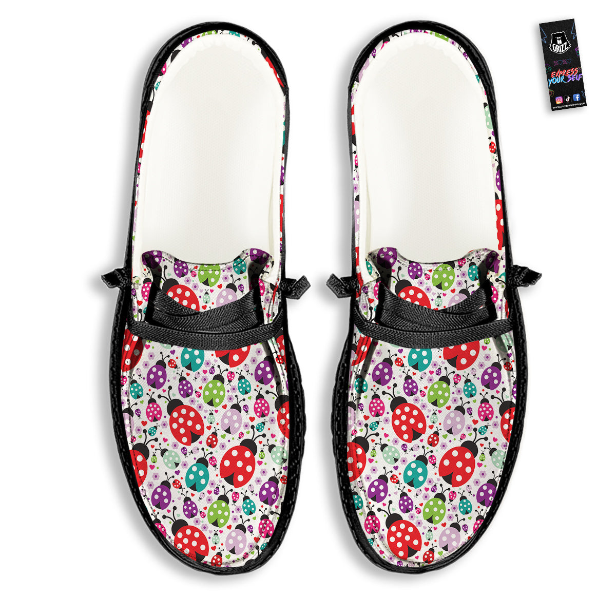 Ladybug Cute Print Pattern Black Loafers-grizzshop