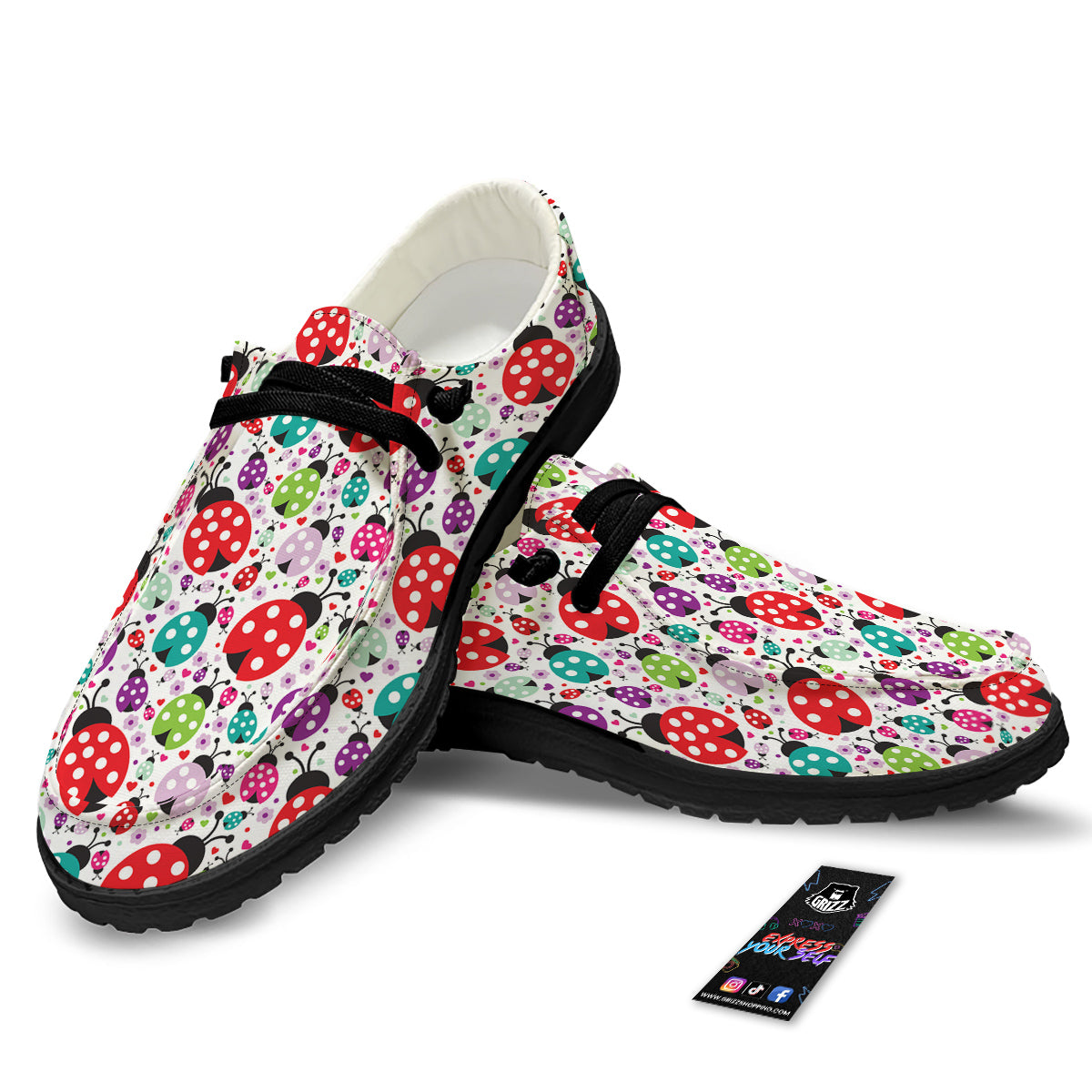 Ladybug Cute Print Pattern Black Loafers-grizzshop