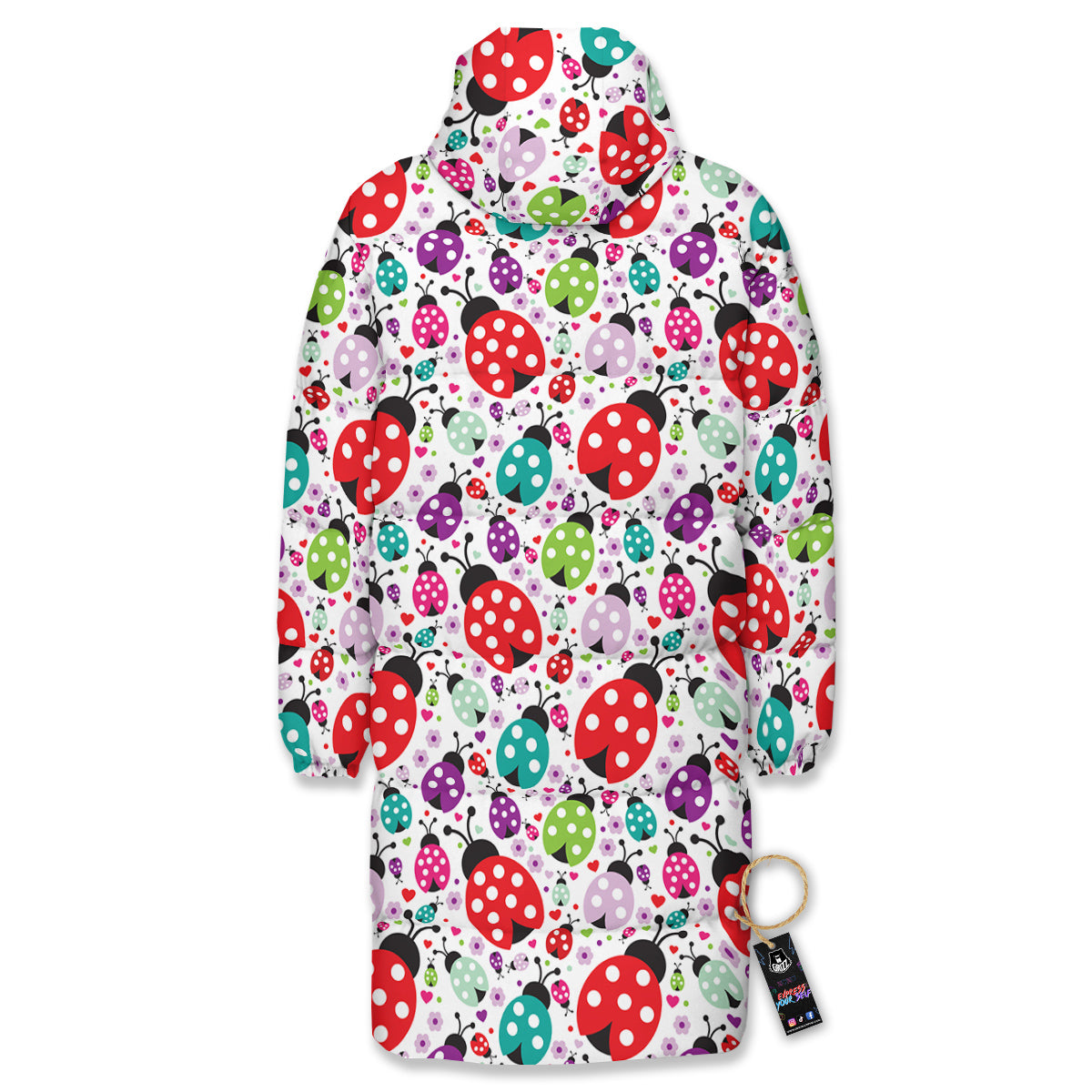 Ladybug Cute Print Pattern Long Down Jacket-grizzshop