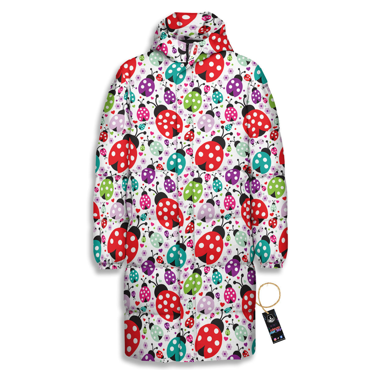 Ladybug Cute Print Pattern Long Down Jacket-grizzshop