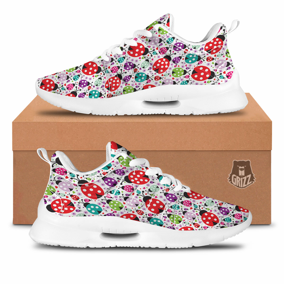 Ladybug Cute Print Pattern Tennis Shoes-grizzshop
