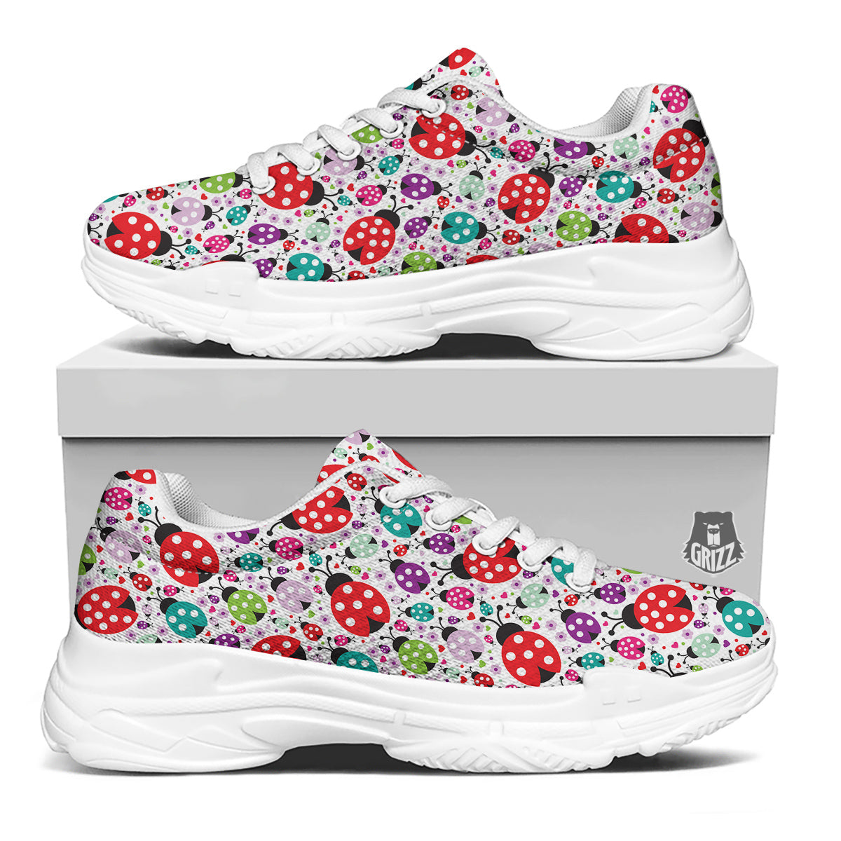 Ladybug Cute Print Pattern White Chunky Shoes-grizzshop