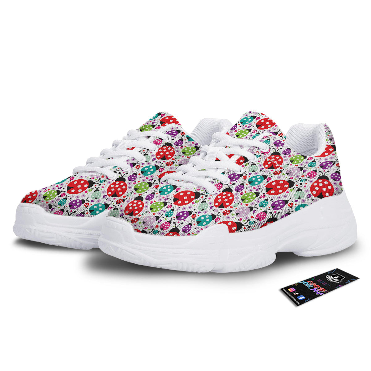 Ladybug Cute Print Pattern White Chunky Shoes-grizzshop