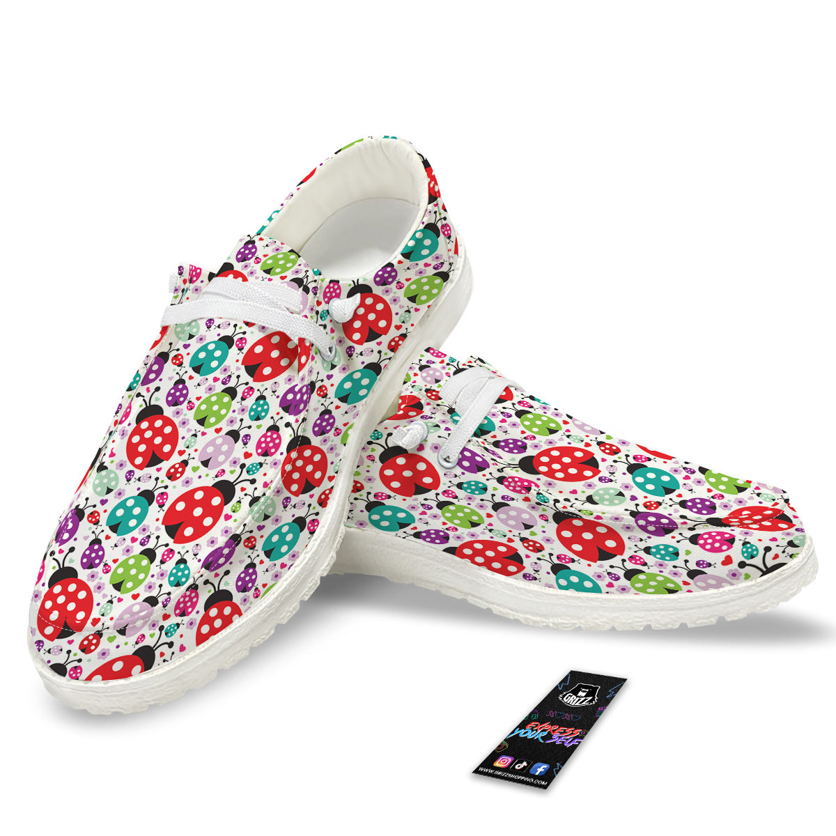 Ladybug Cute Print Pattern White Loafers-grizzshop