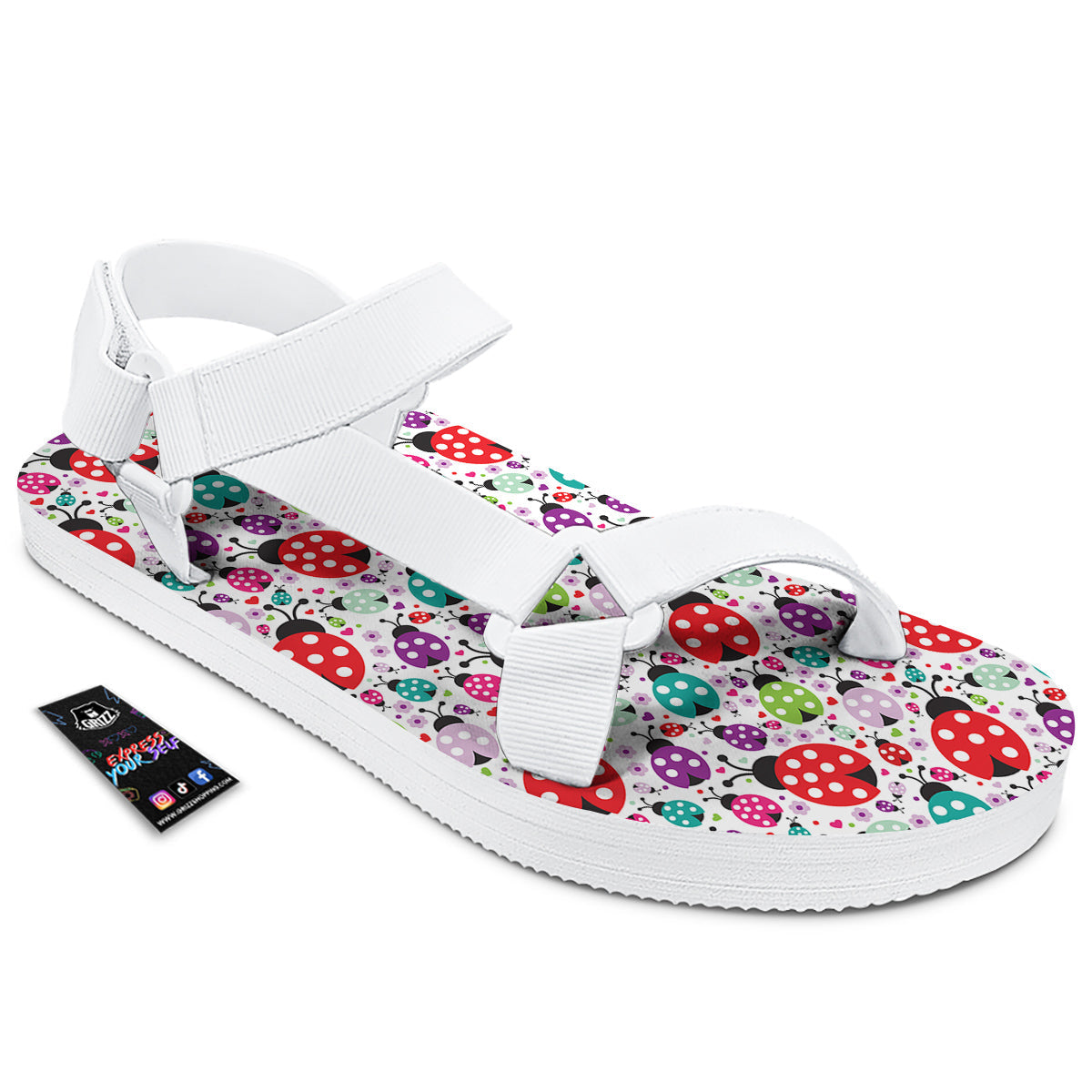 Ladybug Cute Print Pattern White Open Toe Sandals-grizzshop