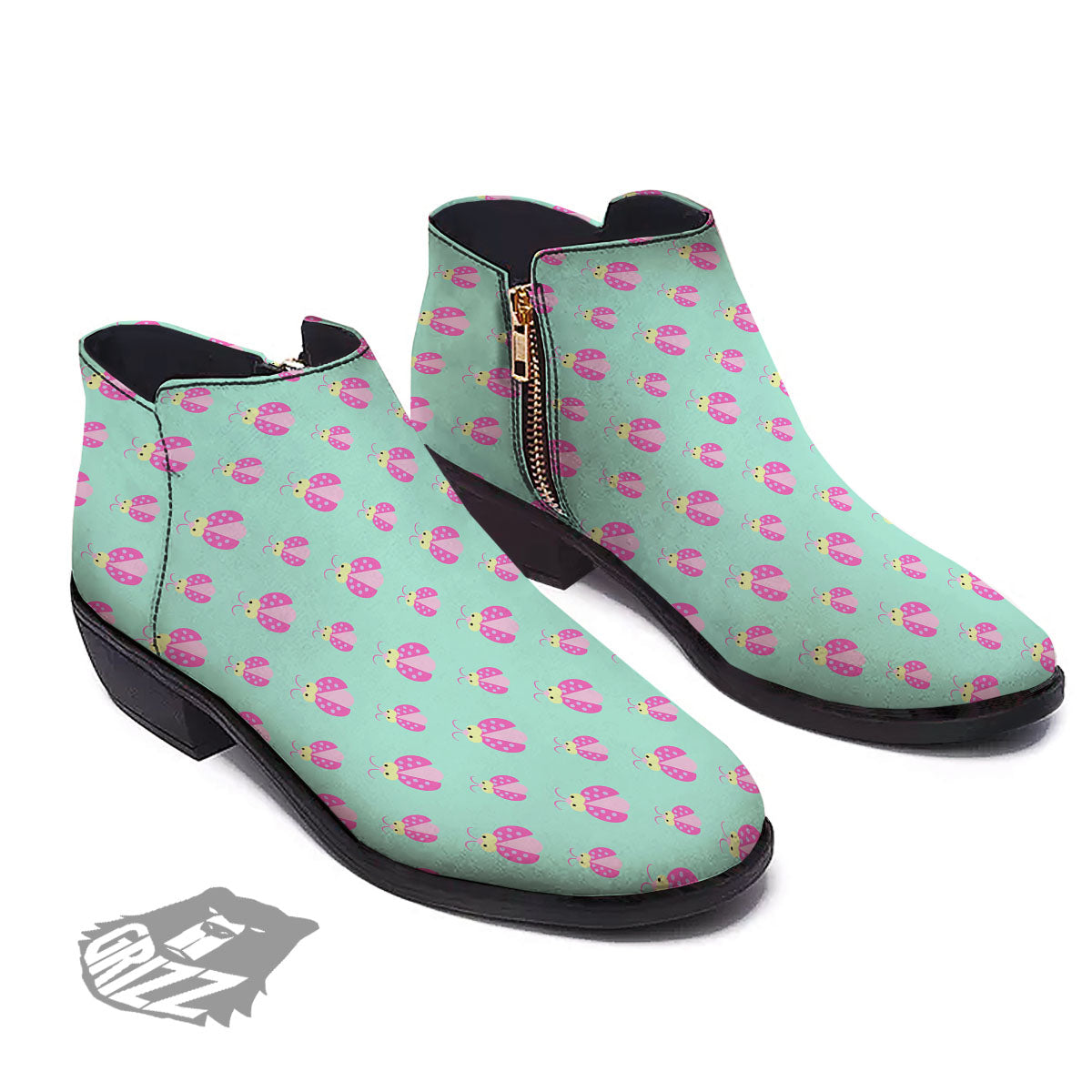 Ladybug Pink Print Pattern Ankle Boots-grizzshop