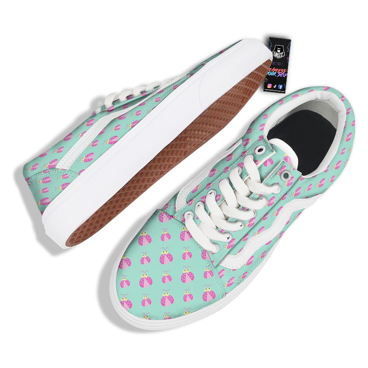 Ladybug Pink Print Pattern Skate Shoes-grizzshop
