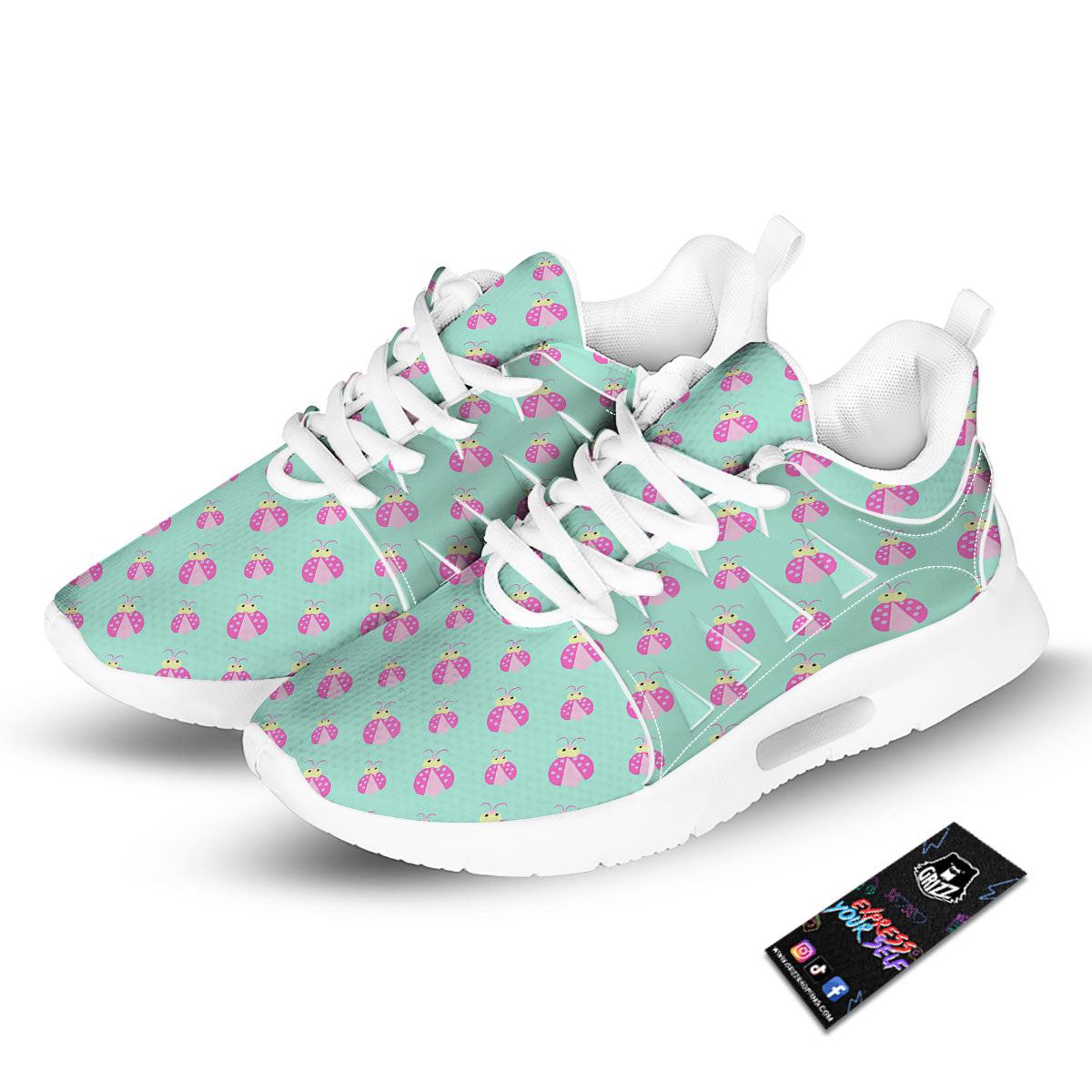 Ladybug Pink Print Pattern Tennis Shoes-grizzshop