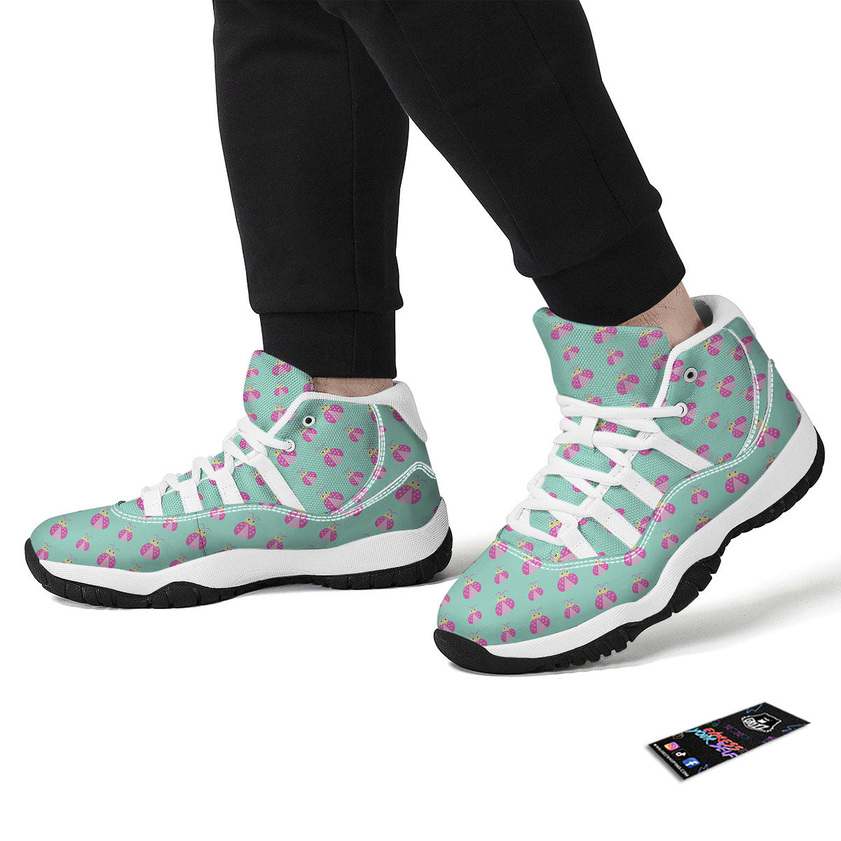 Ladybug Pink Print Pattern White Bball Shoes-grizzshop