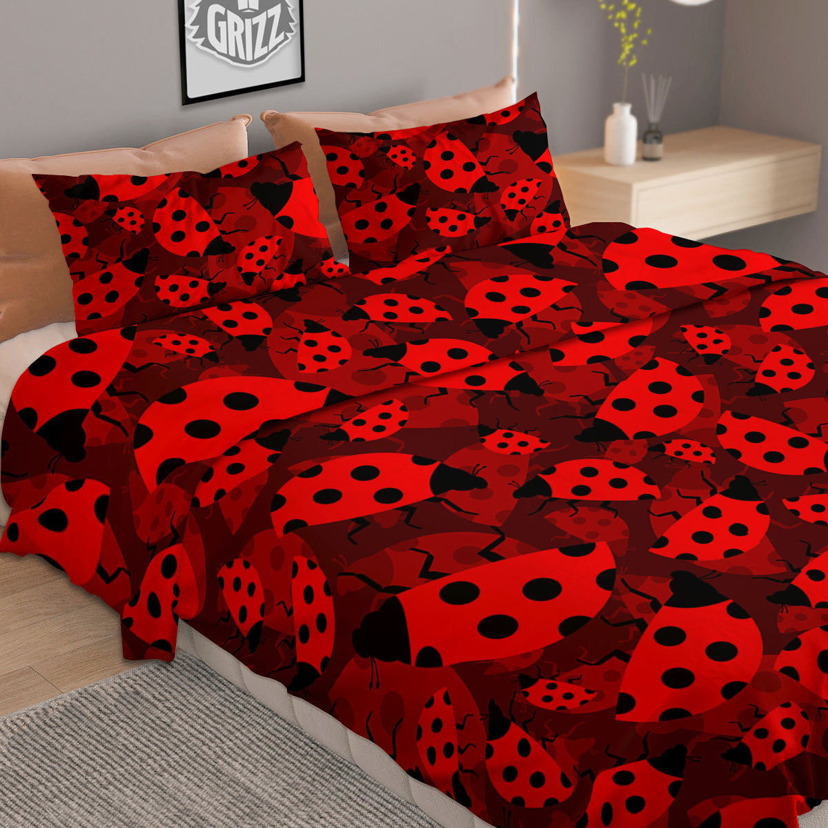 Ladybug Red Print Pattern Duvet Cover Bedding Set-grizzshop