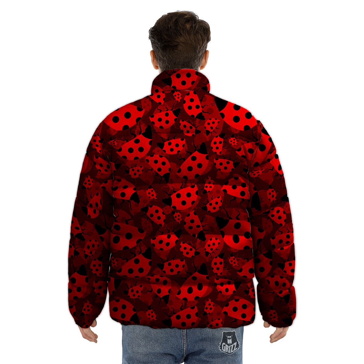 Ladybug Red Print Pattern Puffer Jacket-grizzshop