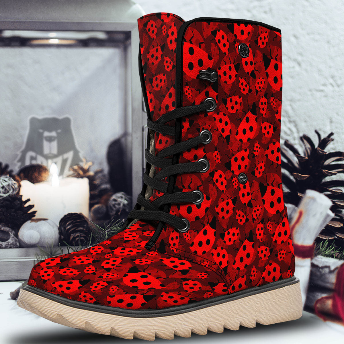 Ladybug Red Print Pattern Snow Boots-grizzshop