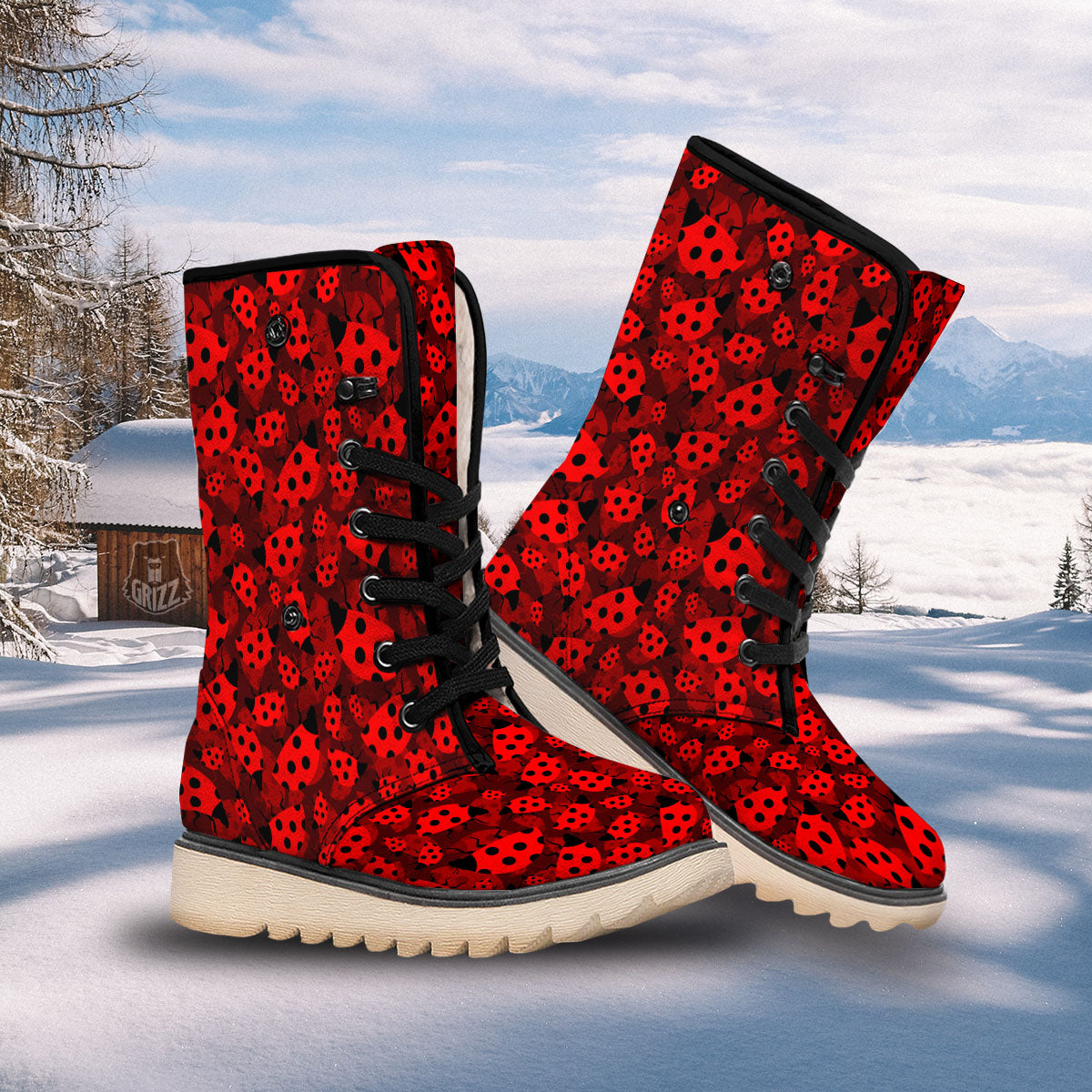 Ladybug Red Print Pattern Snow Boots-grizzshop