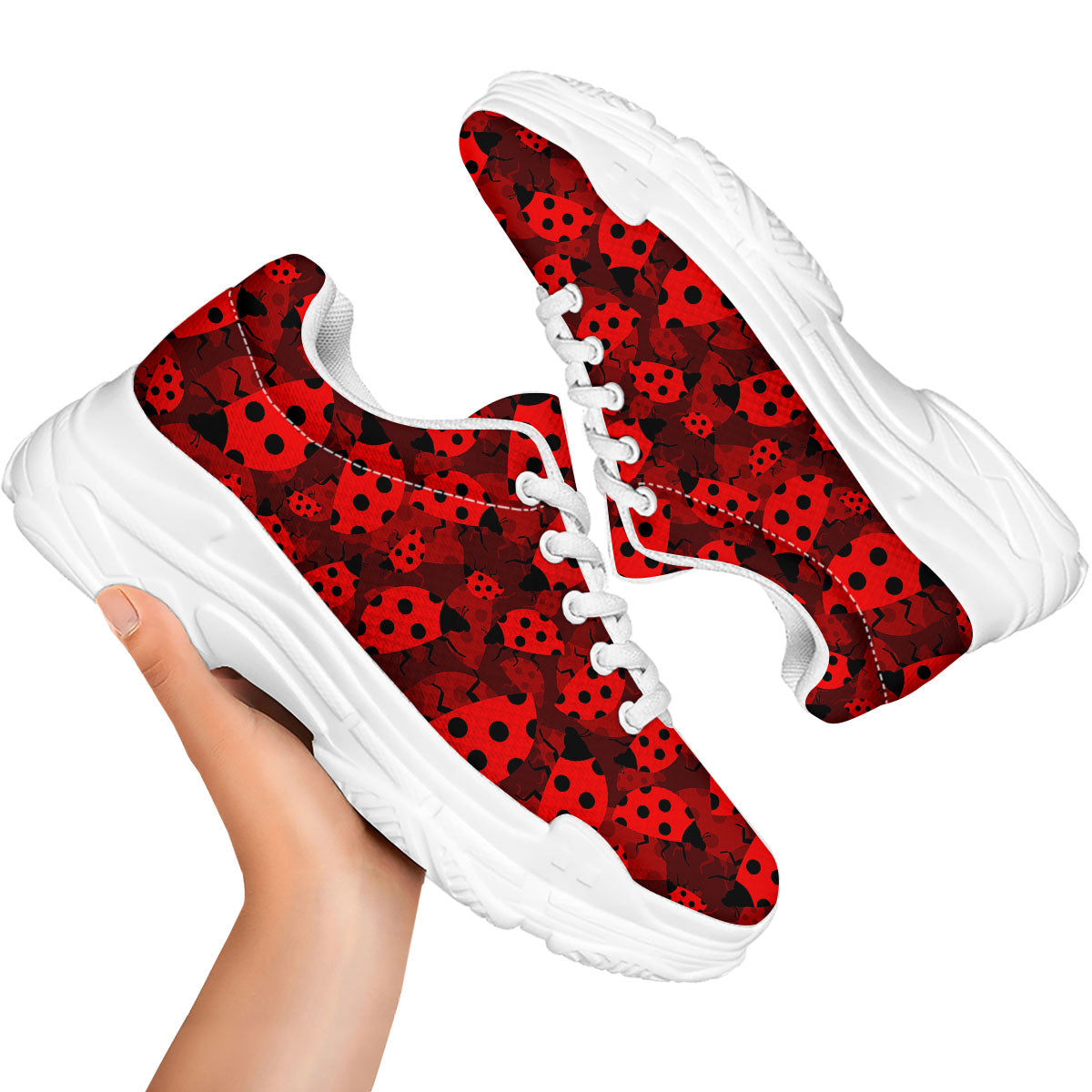 Ladybug Red Print Pattern White Chunky Shoes-grizzshop