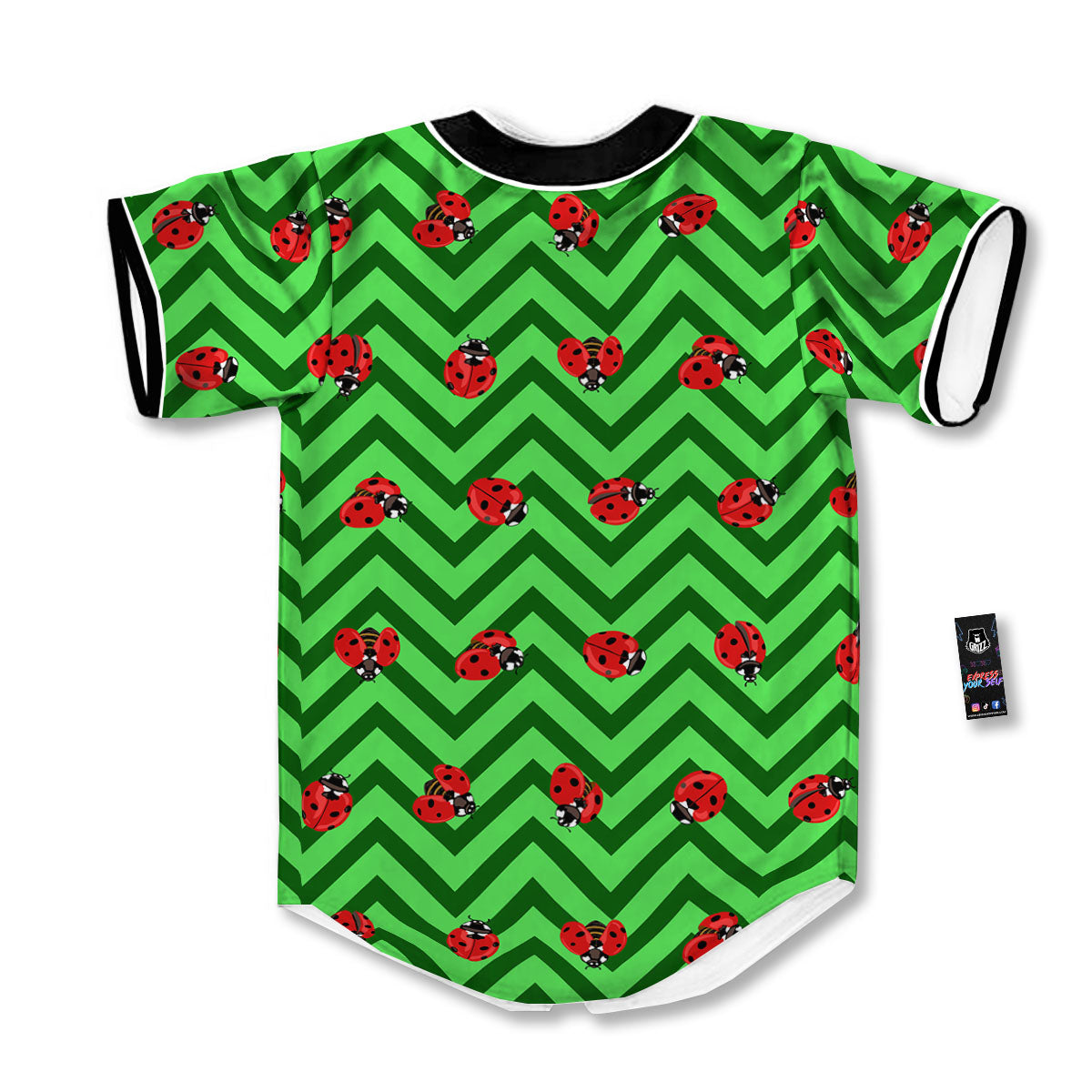 Ladybug Zigzag Green Pattern Baseball Jersey-grizzshop