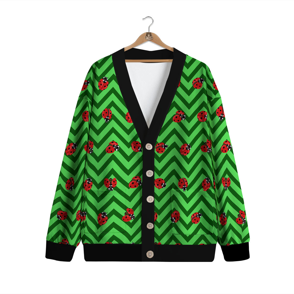 Ladybug Zigzag Green Pattern Cardigan-grizzshop