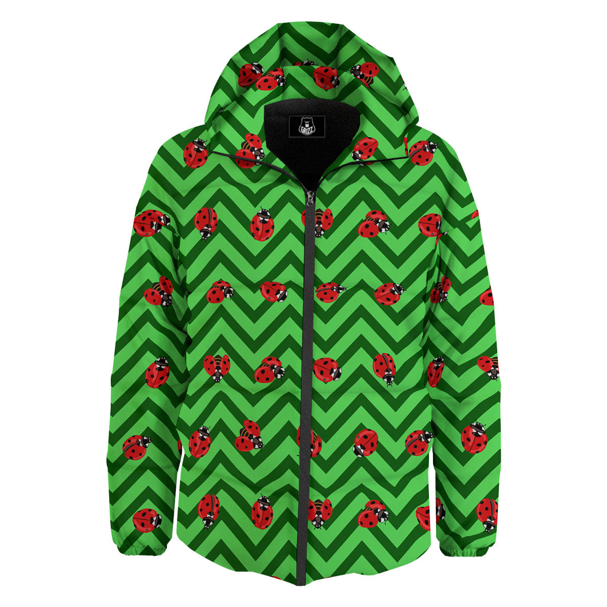 Ladybug Zigzag Green Pattern Down Jacket-grizzshop