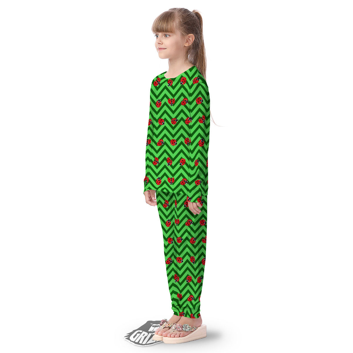 Ladybug Zigzag Green Pattern Kid's Pajamas-grizzshop