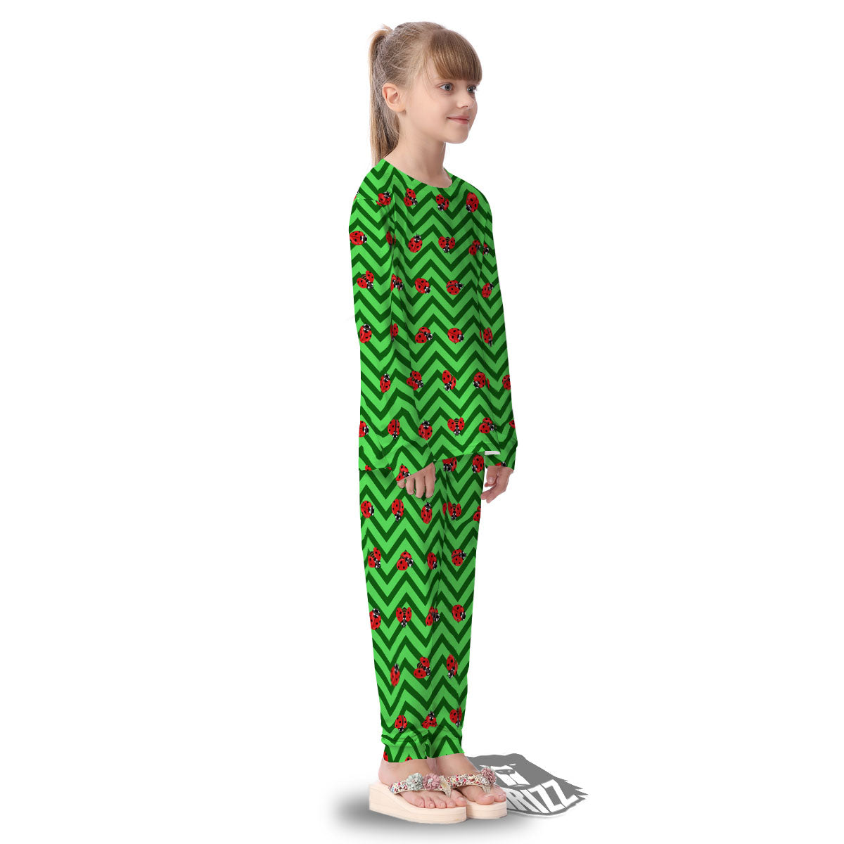 Ladybug Zigzag Green Pattern Kid's Pajamas-grizzshop