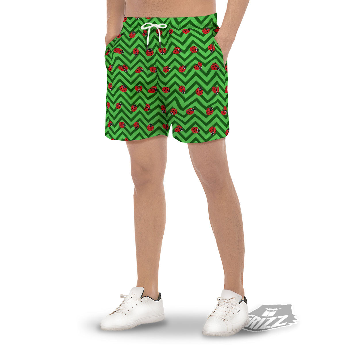Ladybug Zigzag Green Pattern Men's Gym Shorts-grizzshop