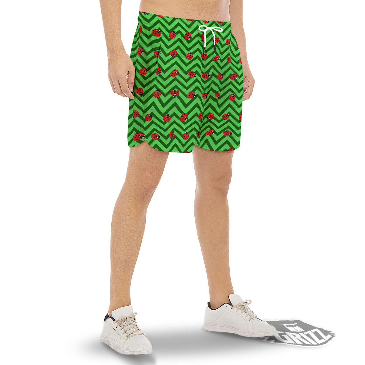 Ladybug Zigzag Green Pattern Men's Gym Shorts-grizzshop