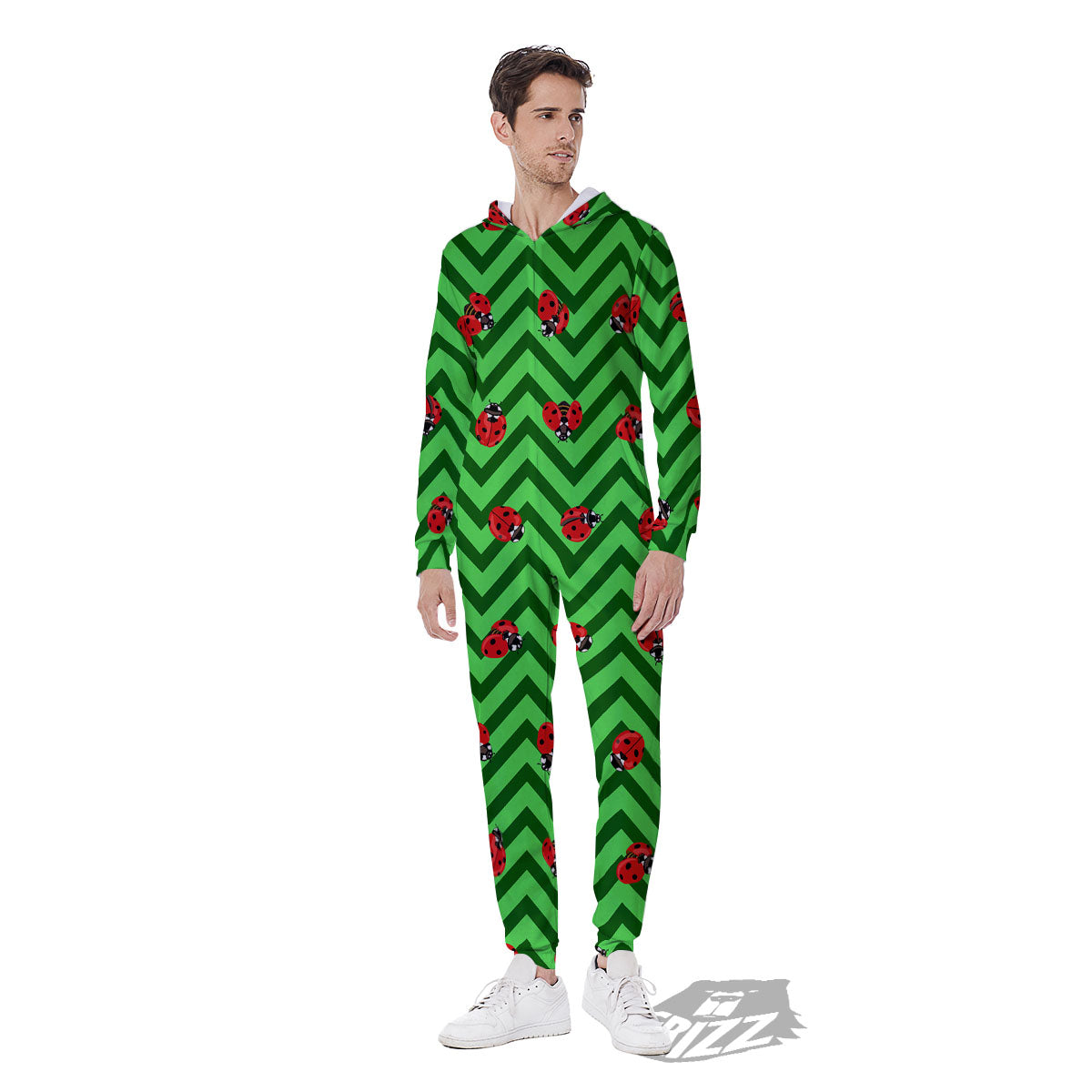 Ladybug Zigzag Green Pattern Men's Jumpsuit-grizzshop