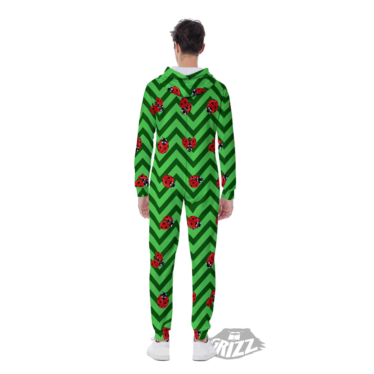 Ladybug Zigzag Green Pattern Men's Jumpsuit-grizzshop