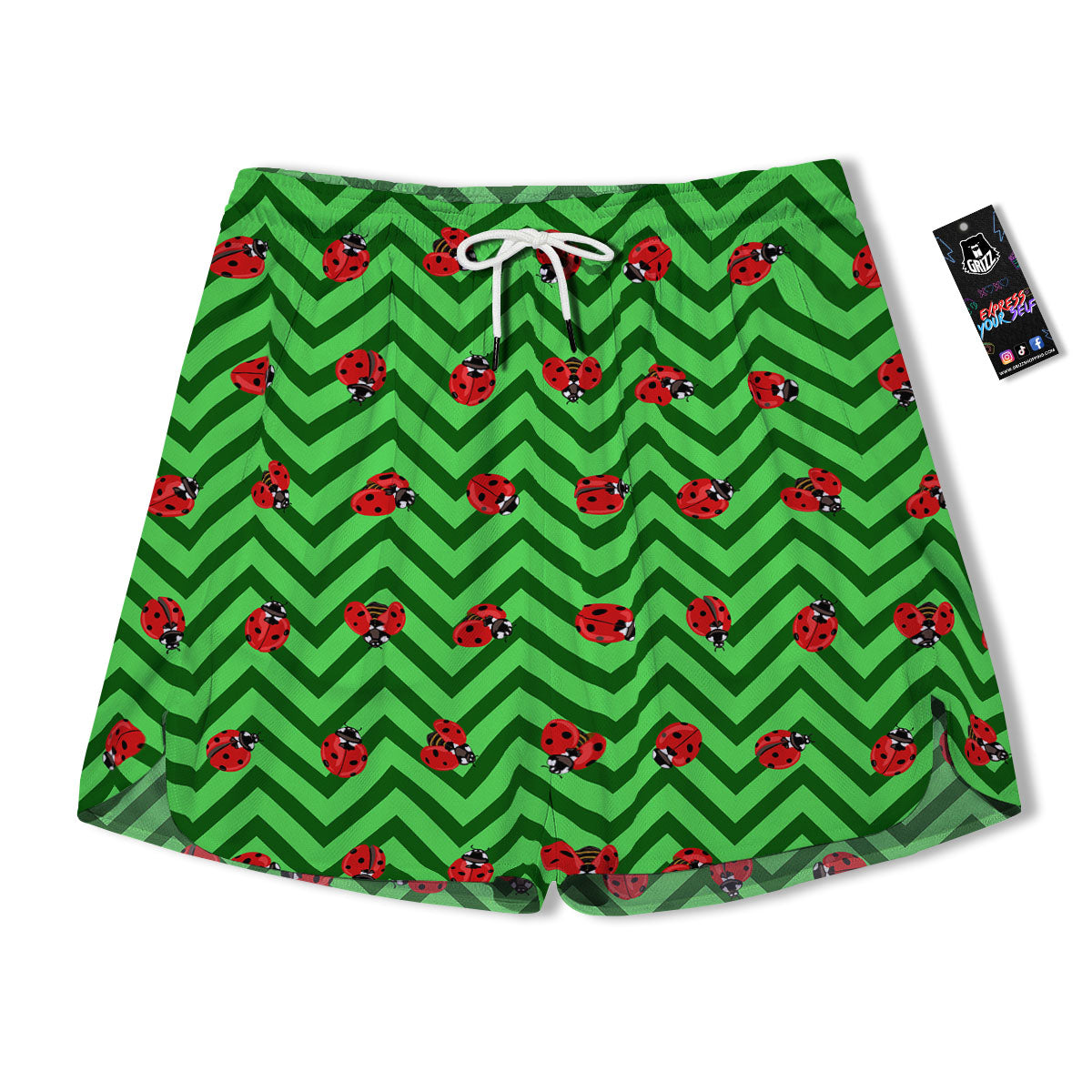 Ladybug Zigzag Green Pattern Men's Running Shorts-grizzshop