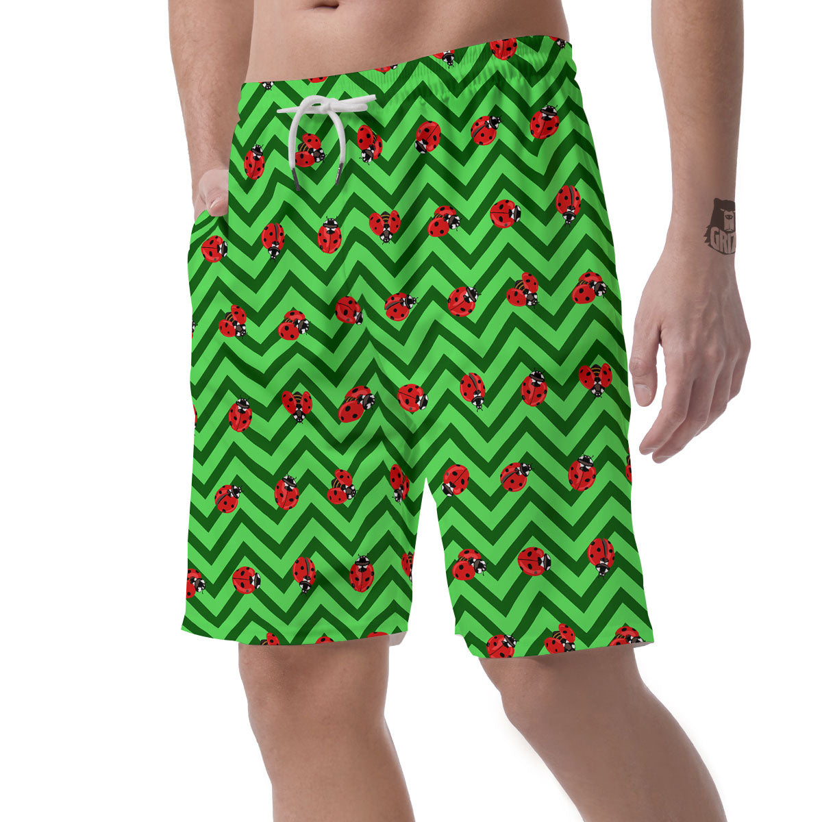 Ladybug Zigzag Green Pattern Men's Shorts-grizzshop