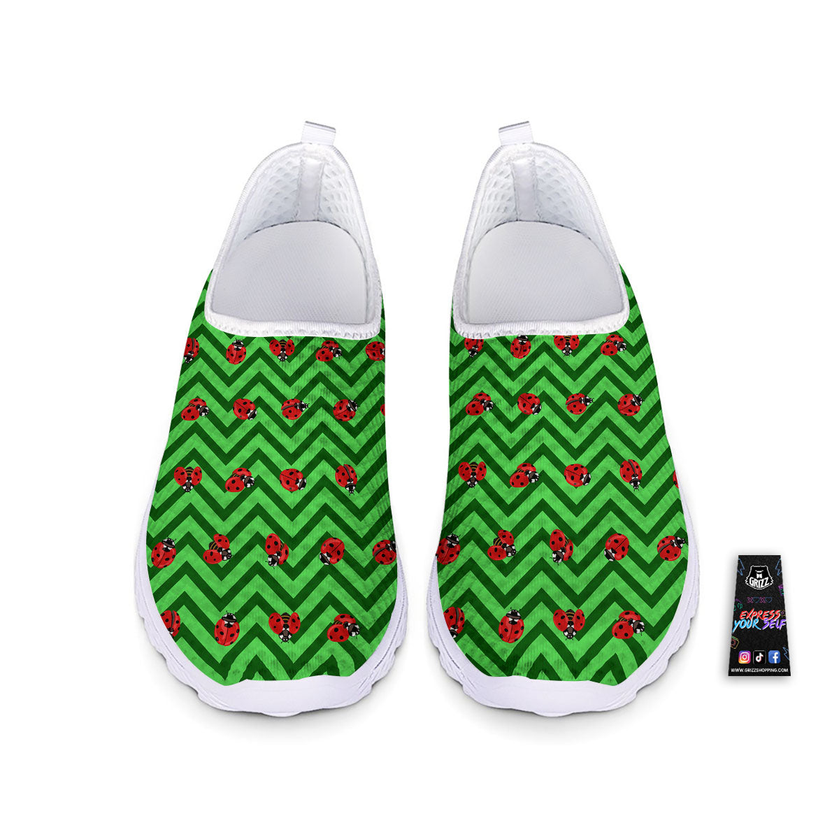 Ladybug Zigzag Green Pattern Nurse Shoes-grizzshop