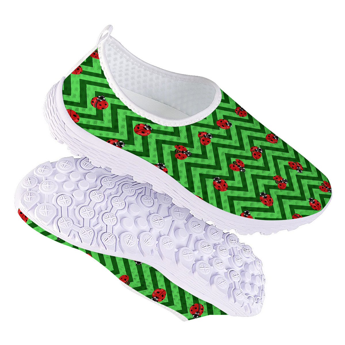 Ladybug Zigzag Green Pattern Nurse Shoes-grizzshop